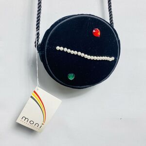 Vintage Moni Velvet Beaded Round Crossbody Little Bag NWT 5”x2”